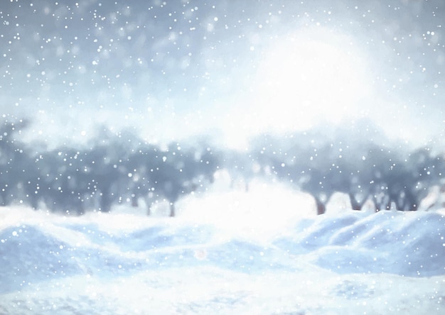 Free Vector watercolour snowy winter landscape background 1910