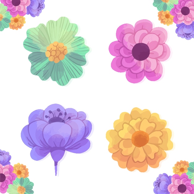 Free Vector watercolour spring flowers design isolated on white background