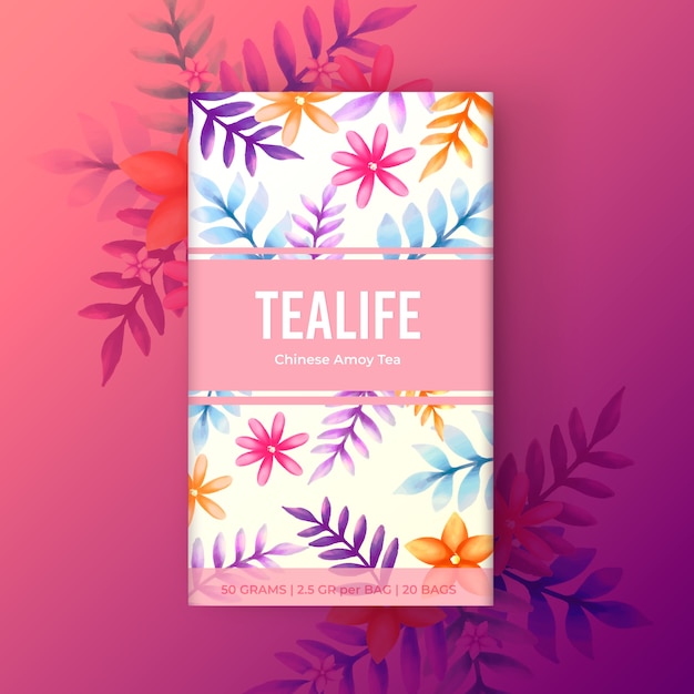 Free Vector watercolour tea design with flowers in gradient tones