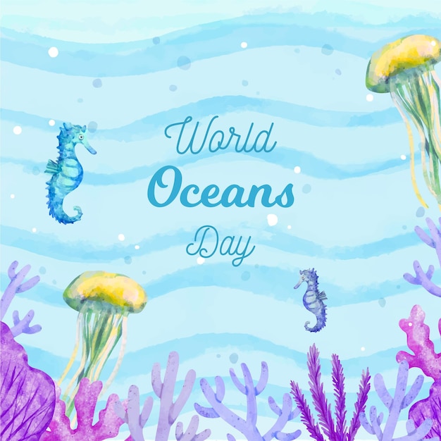 Watercolour underwater life world ocean day