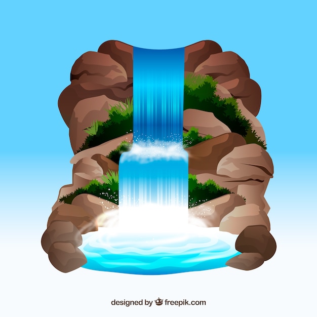 Free vector waterfall background in cartoon style