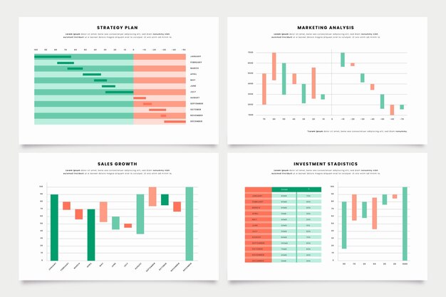 Waterfall chart collection in flat design