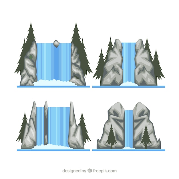 Free Vector waterfalls collection in cartoon style