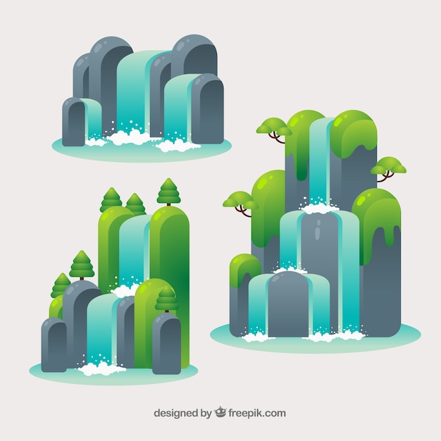 Waterfalls collection in cartoon style