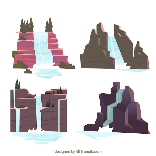 Free Vector waterfalls collection in cartoon style