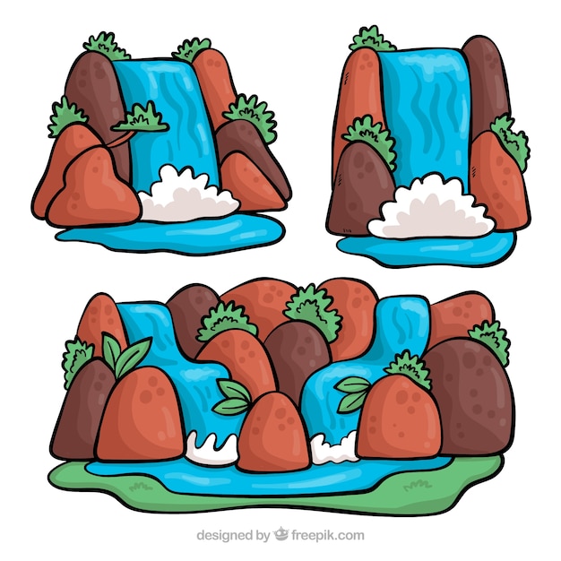 Free Vector waterfalls collection in cartoon style