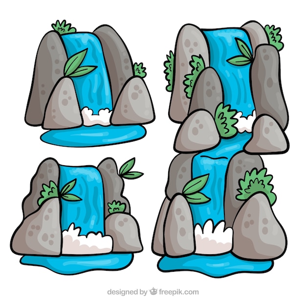 Free Vector waterfalls collection in cartoon style