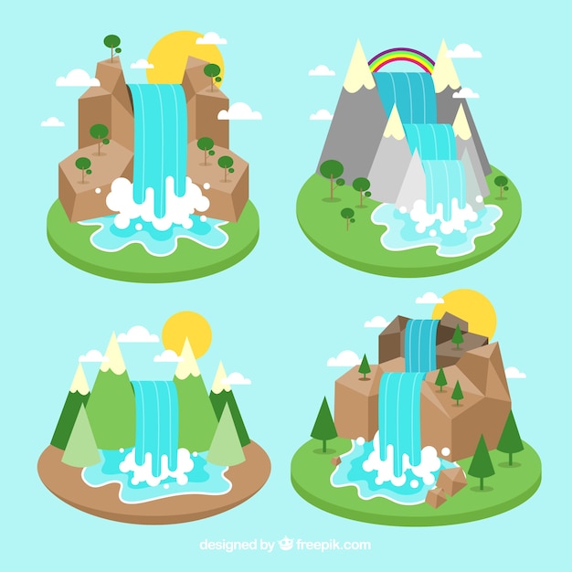 Waterfalls collection in cartoon style