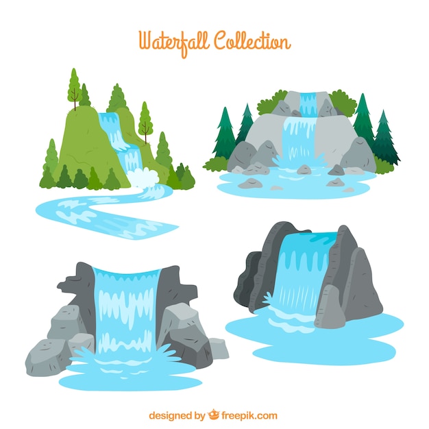 Free Vector waterfalls collection in cartoon style