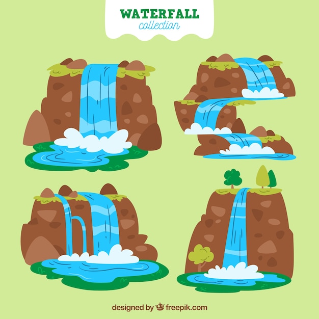 Free Vector waterfalls collection in cartoon style