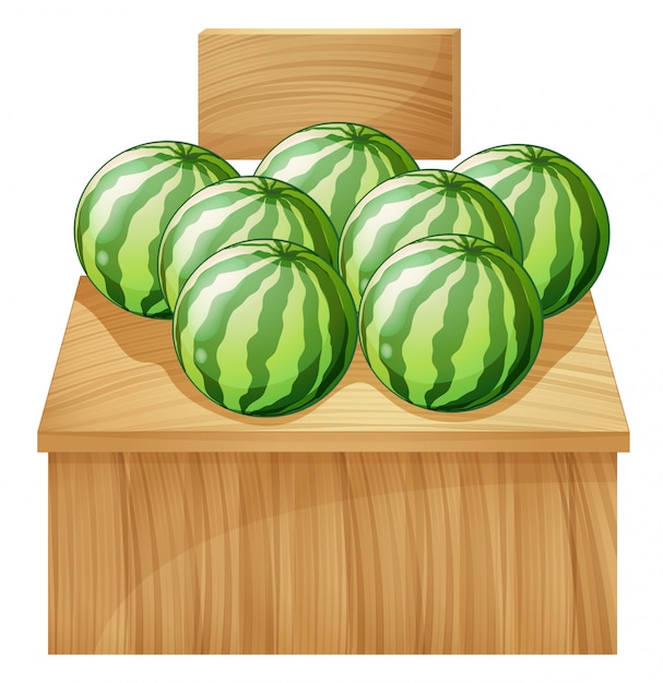 Free Vector a watermelon stand with an empty wooden signboard