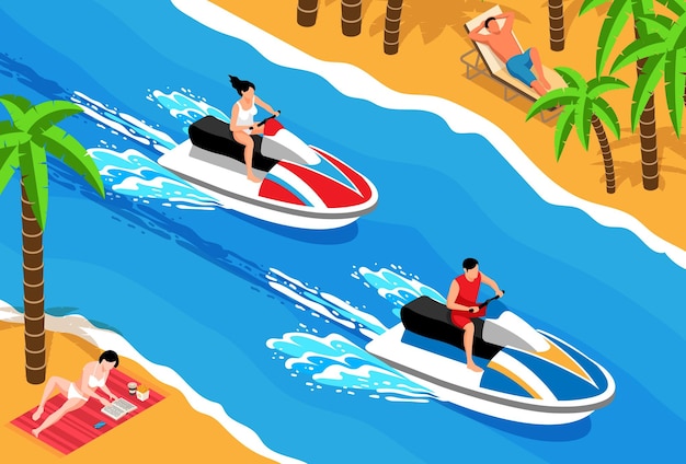 Watersport Isometric Horizontal Illustration