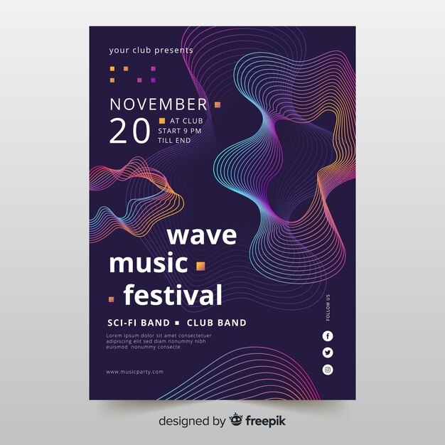 Waves music poster with abstract shapes