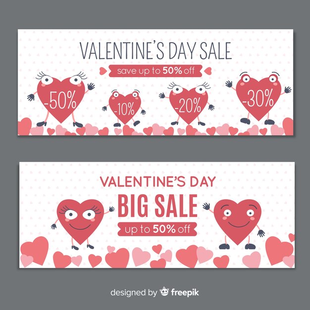 Waving hearts valentine sale banner