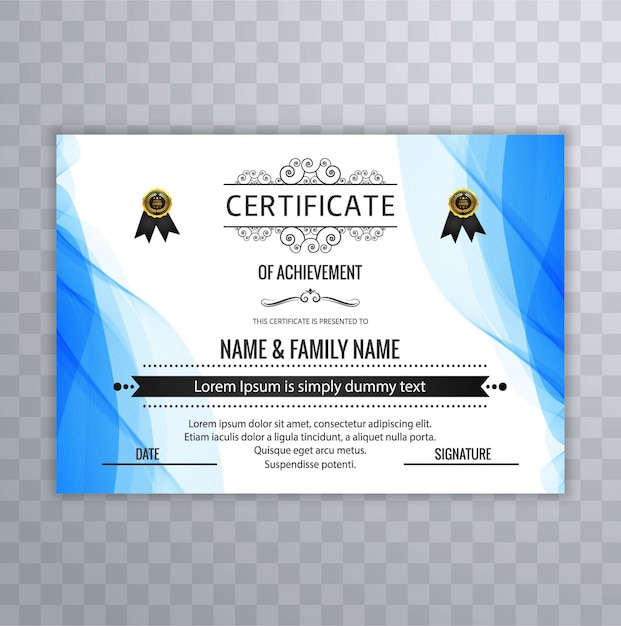 Free Vector wavy blue certificate of achievement template