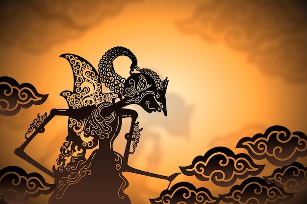 Free Vector wayang kulit abstract person and clouds