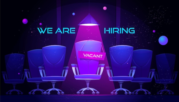 We are hiring banner with vacant chair under spotlight.