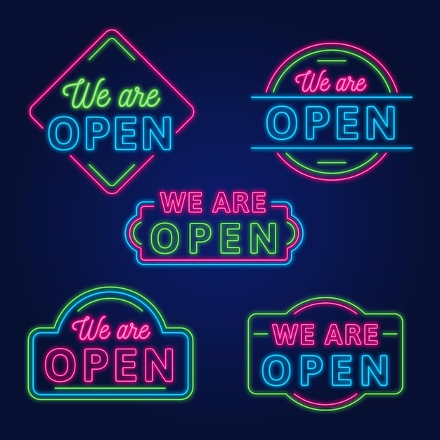 Free Vector we are open neon sign collection