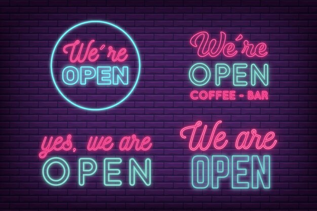 We are open neon sign set design