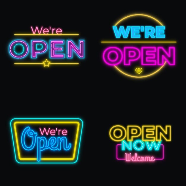 We are open neon sign set style