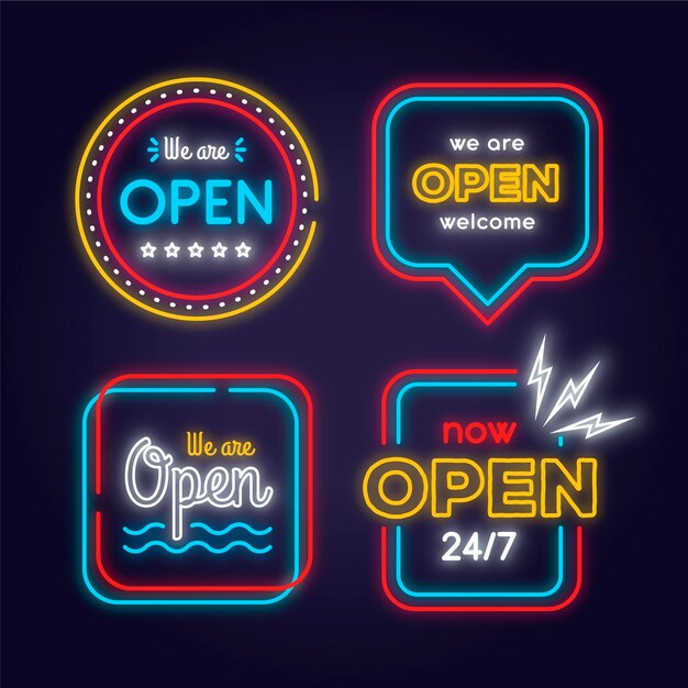 We are open neon sign set theme