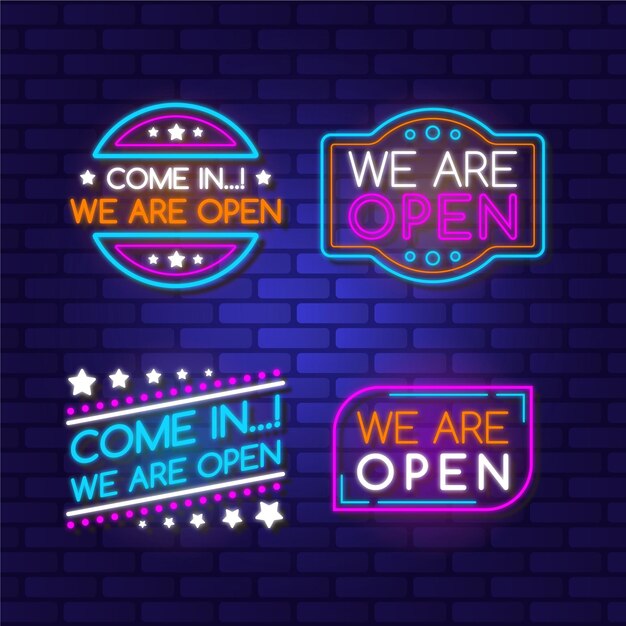 We are open sign neon collection theme