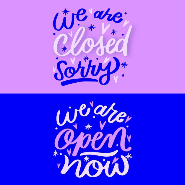 'we are open' and 'we are closed' lettering