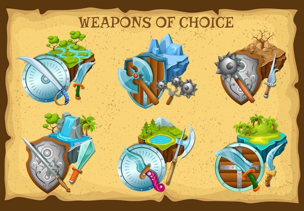 Free Vector weapon and game landscapes illustration set