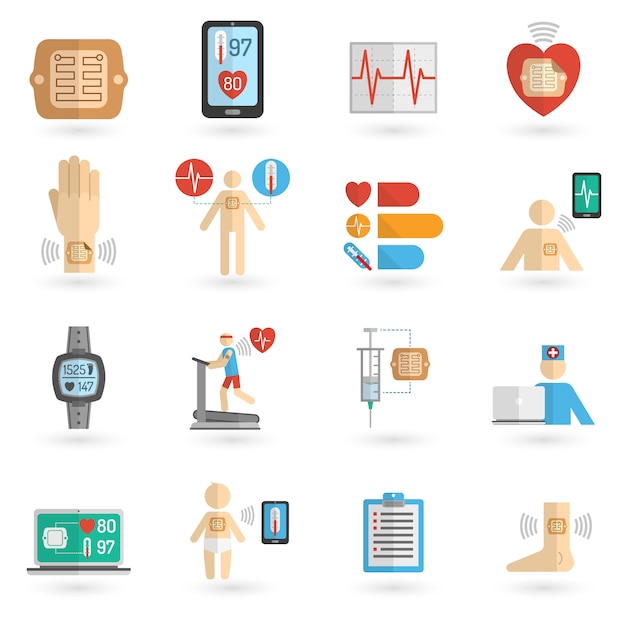 Free Vector wearable smart patch flat icons