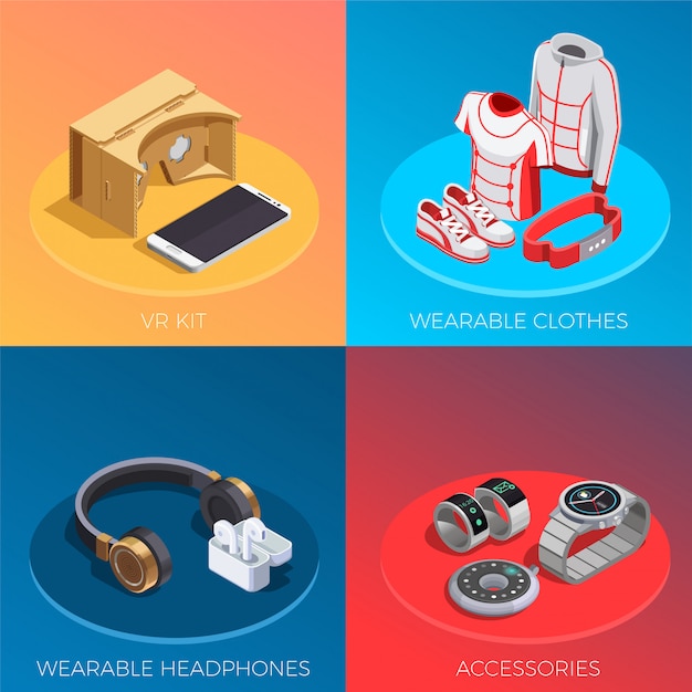 Free Vector wearable technology isometric set