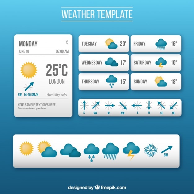 Free vector weather app template with icons