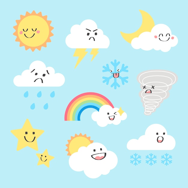 Free Vector weather element clipart vector set, flat design