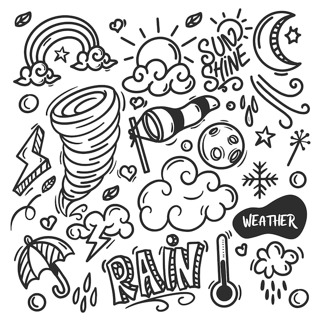 Weather elements hand drawn doodle coloring