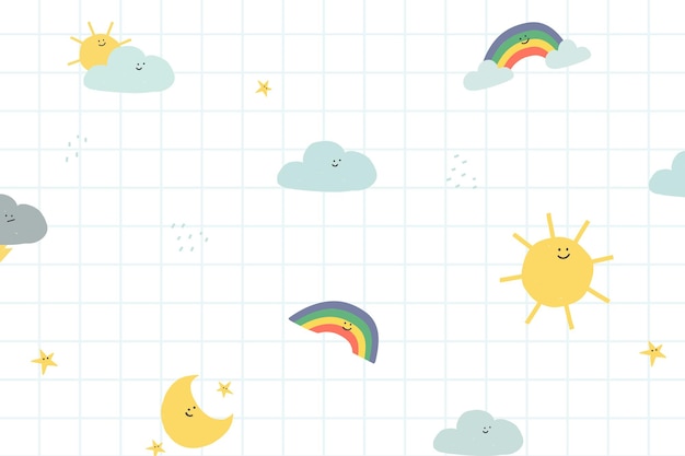 Weather seamless pattern background vector cute doodle illustration for kids