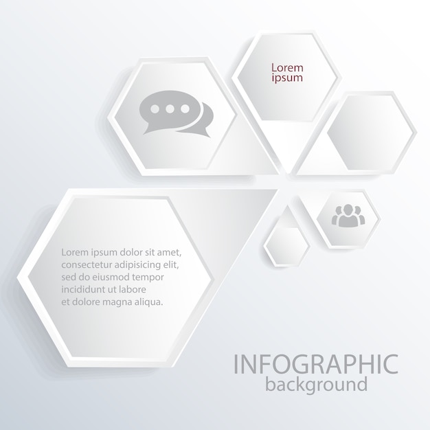 Web business infographic design concept with gray hexagonal composition text and icons isolated