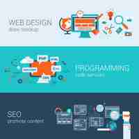 Free vector web design programming seo concept flat design   illustrations set infographics elements.