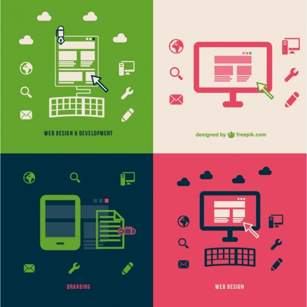 Free Vector web developement branding flat illustrations