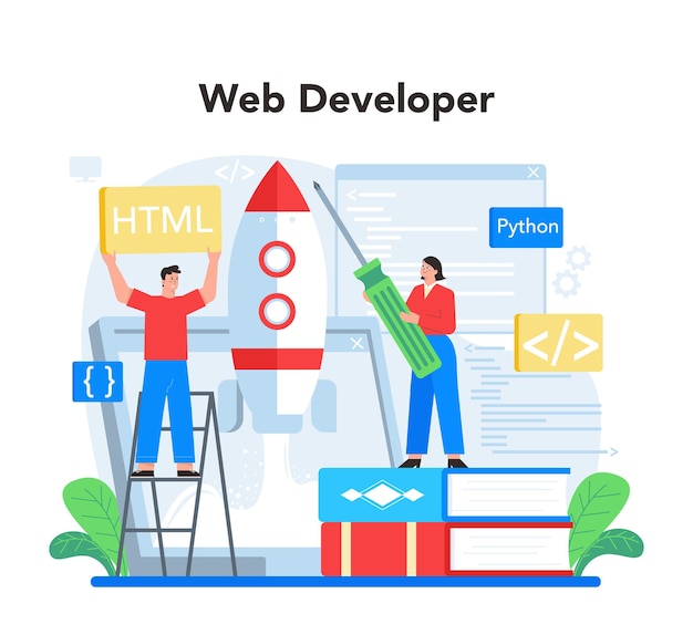 Web development concept Website optimization and web page interface design Coding and testing site in the internet Modern technology idea Isolated flat vector illustration