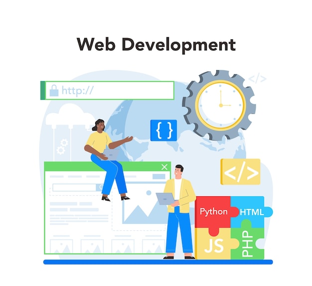 Free Vector web development concept website optimization and web page interface design coding and testing site in the internet modern technology idea isolated flat vector illustration