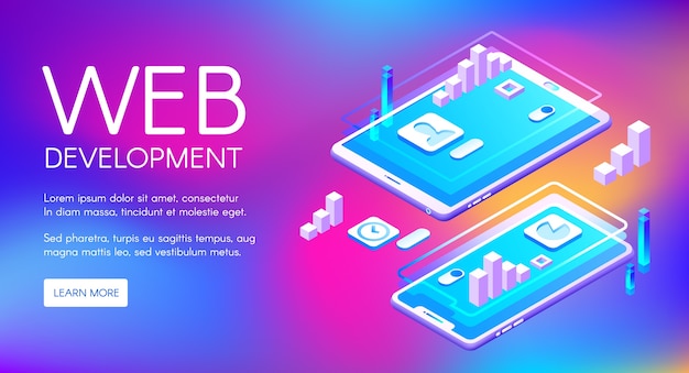 Free vector web development illustration of computer and smartphone application software