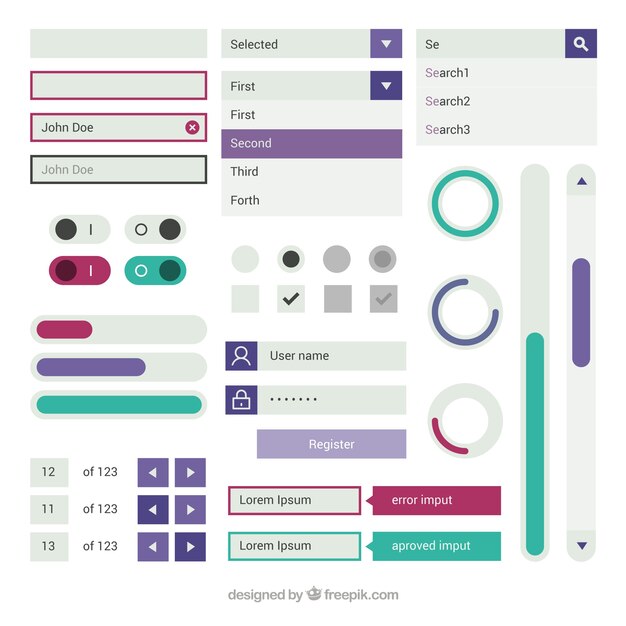 Web elements and buttons in flat design