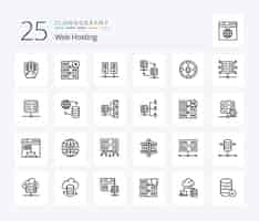 Free vector web hosting 25 line icon pack including share server hosting server server server