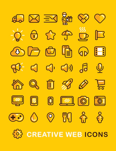 Free Vector web icons set linear flat outline style  icon.