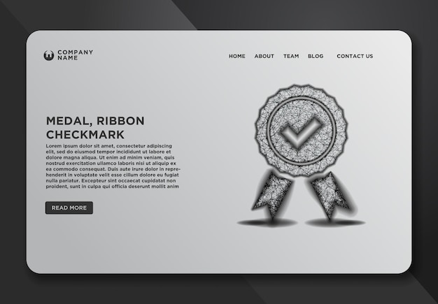 Web page design templates collection of Quality icon check Check mark and medal Abstract Wireframe from dot and lines design