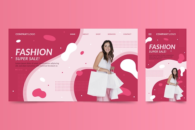 Free Vector web page template for laptops and phones about fashion