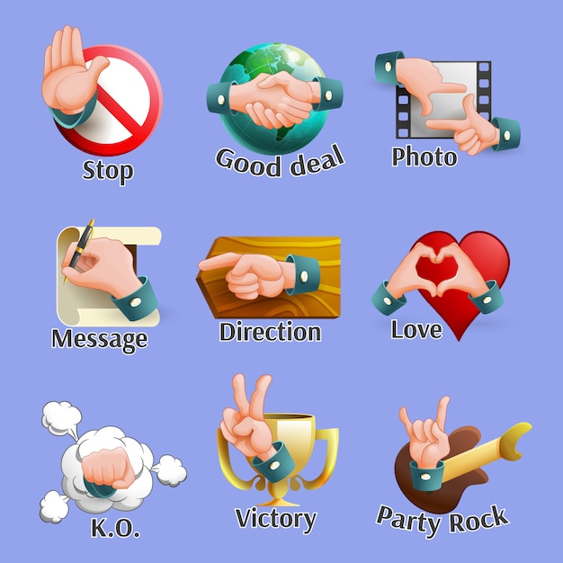 Free vector web social gestures emblems set