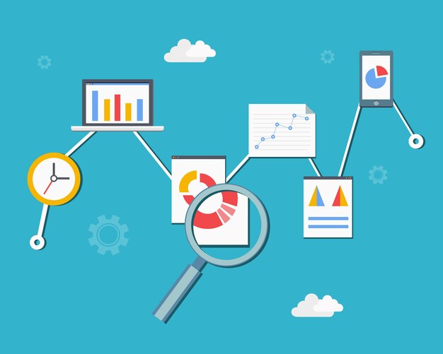 Web statistics and analytics infographics diagram vector illustration in flat style