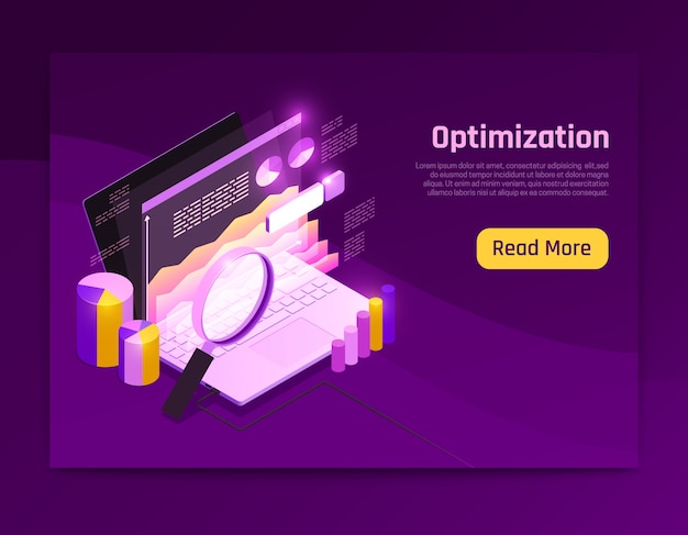 Free Vector web traffic isometric page design with data optimization symbols  illustration