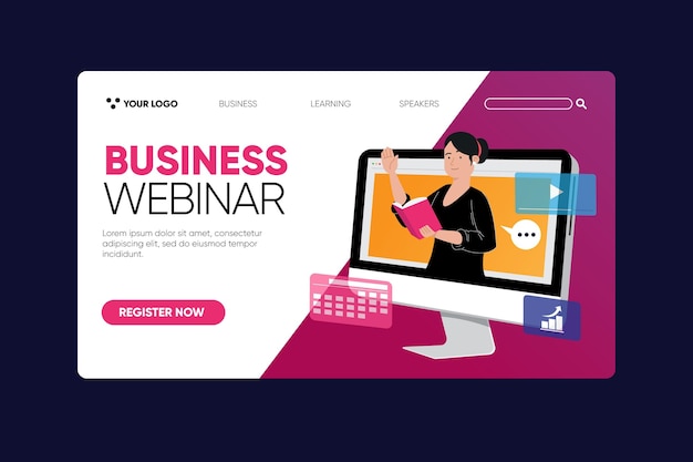 Free Vector webinar landing page template illustrated