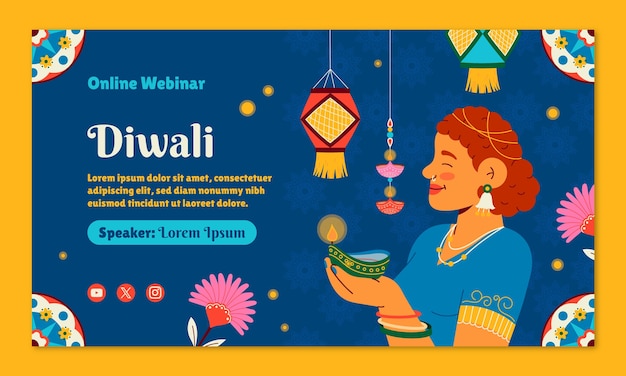 Free Vector webinar template for diwali hindu festival celebration